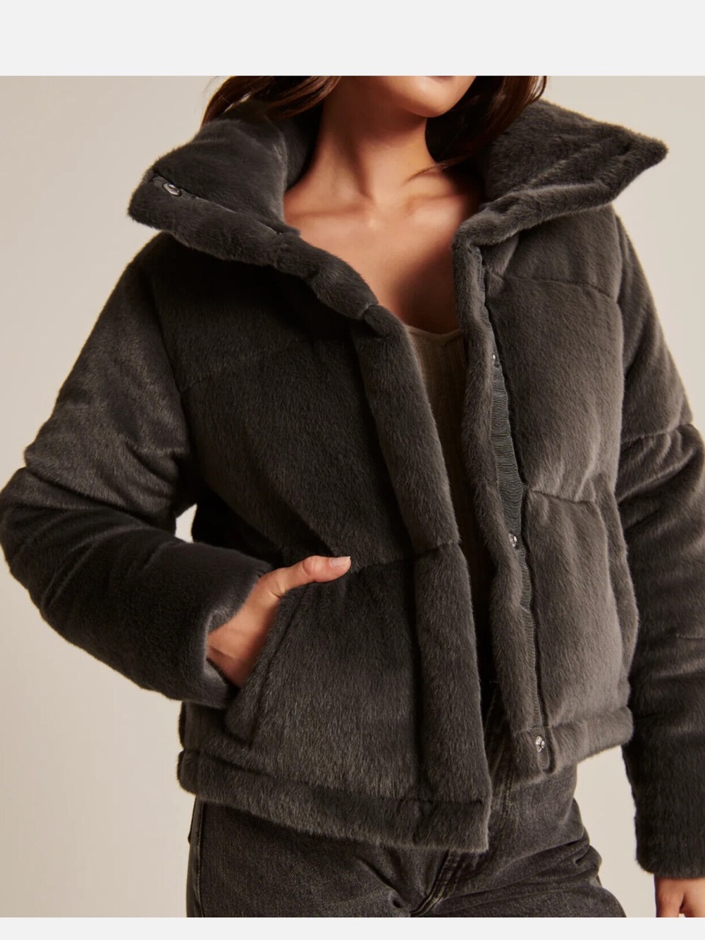 Abercrombie Faux Fur Cropped Puffer